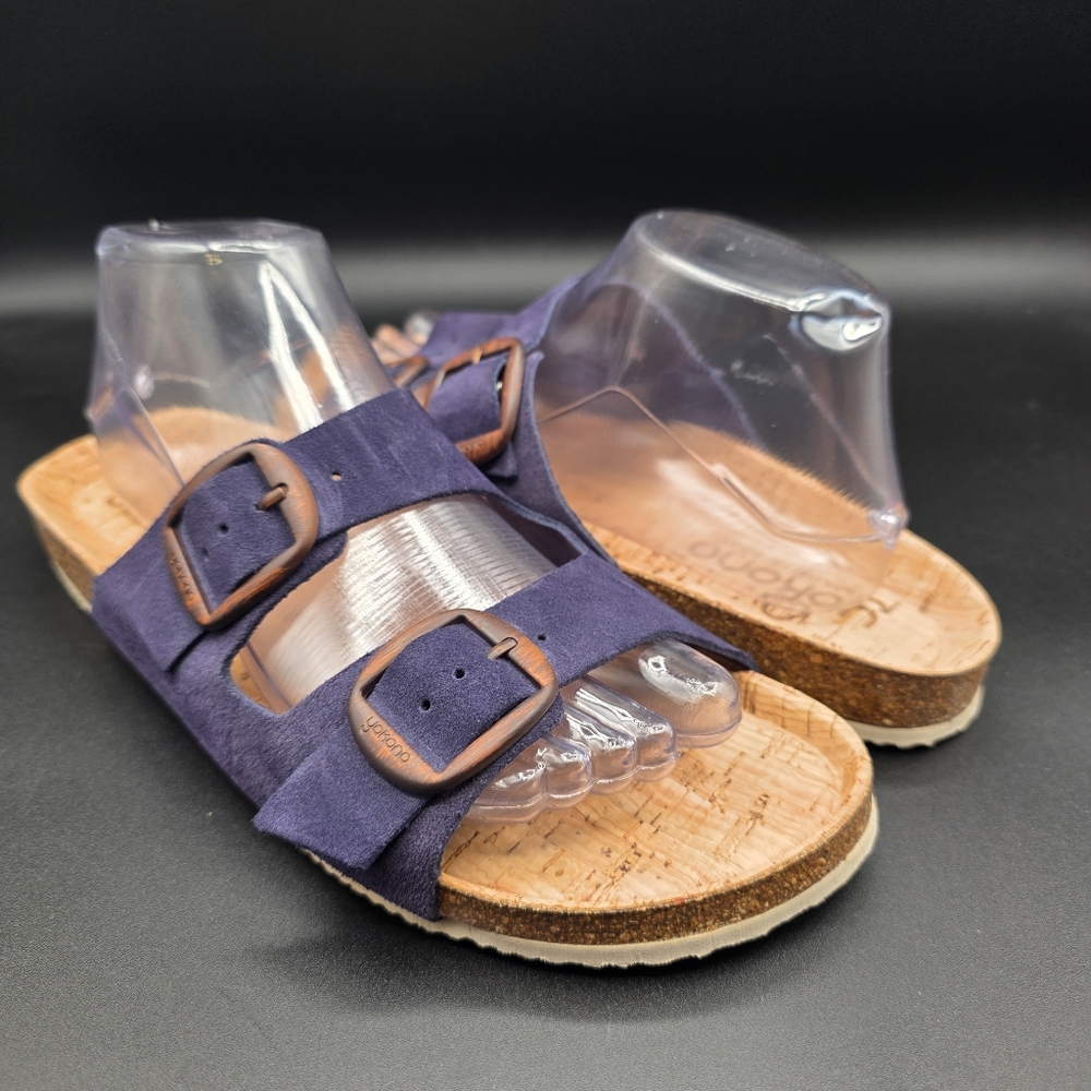YOKONO Double Buckle Strap Sandal Suede Slide Cork Shoe